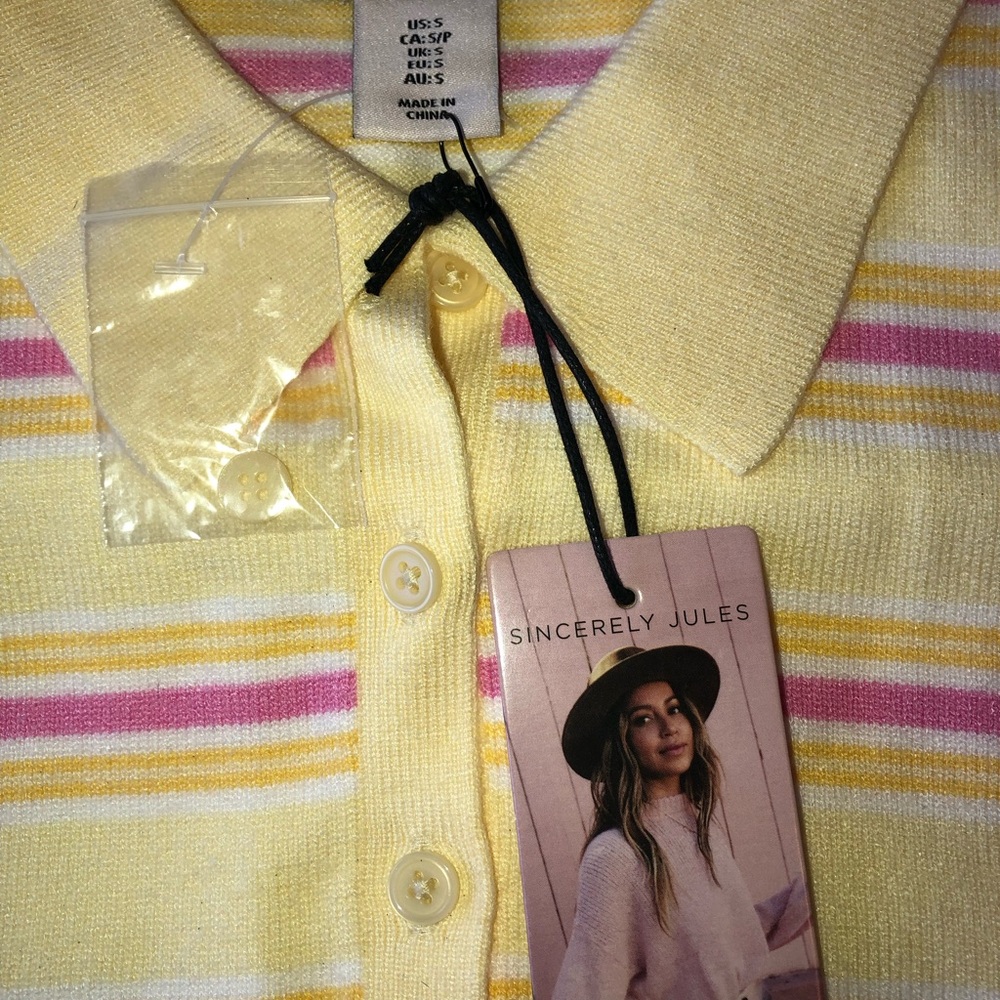 Sincerely Jules Yellow Pink Striped Knit Polo - Picture 3 of 3